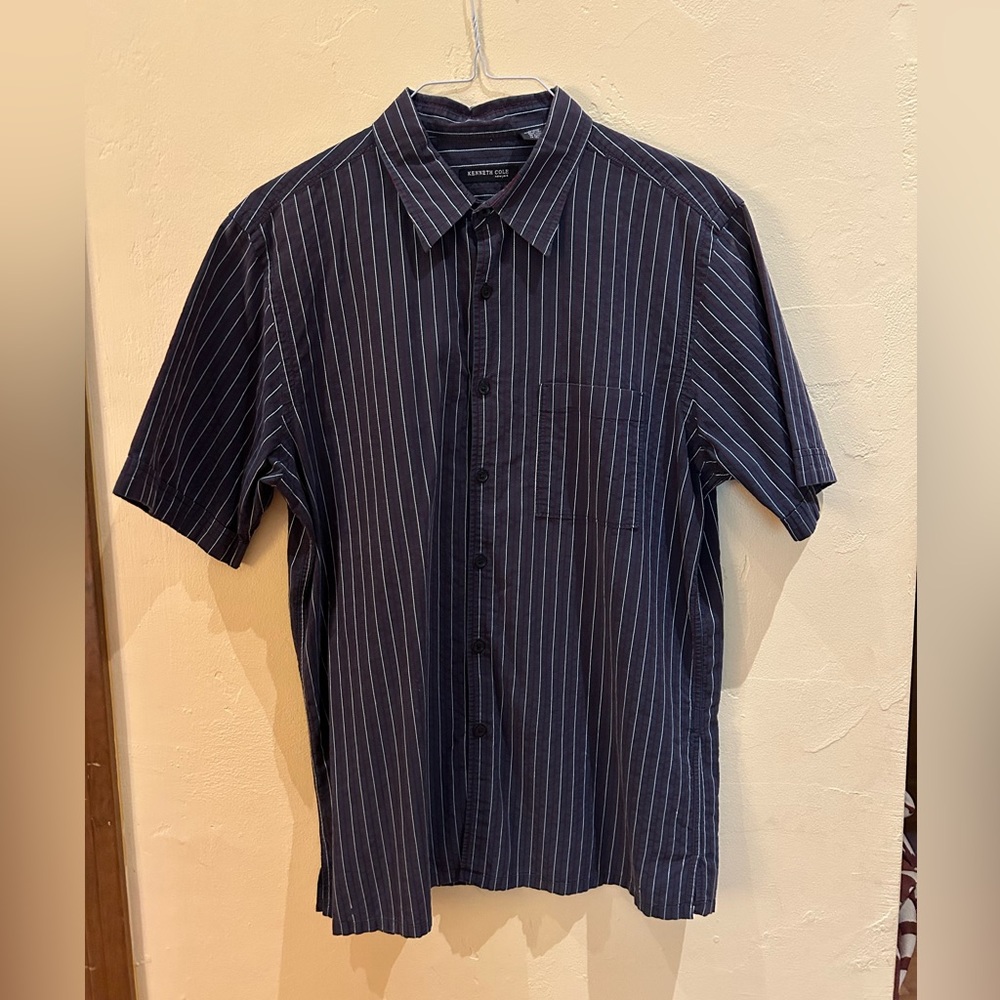 Kenneth Cole Navy with red and white stripe button down shirt